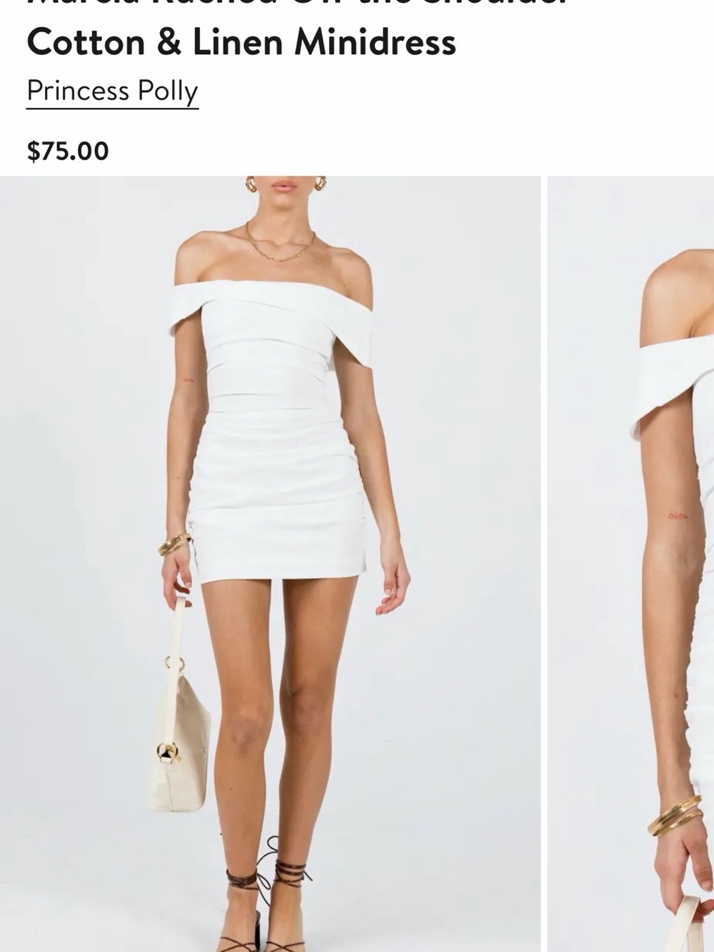 Princess Polly Off-the-Shoulder White Mini Dress size 8